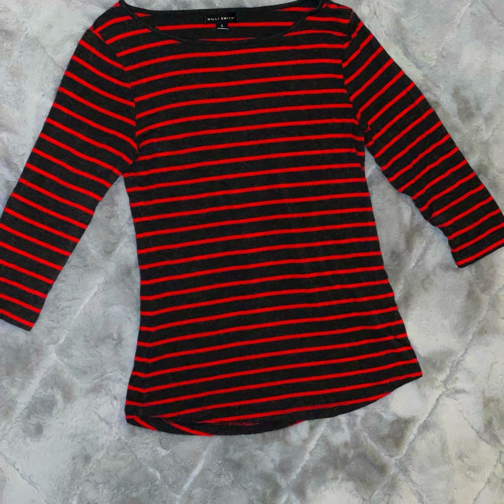 Grunge Half Sleeve Red Black Striped Shirt